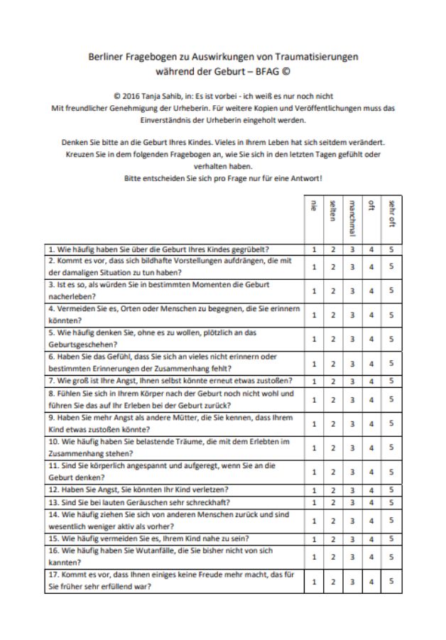 BFAG - Selbsteinschätzungstest zu traumatischer Geburt