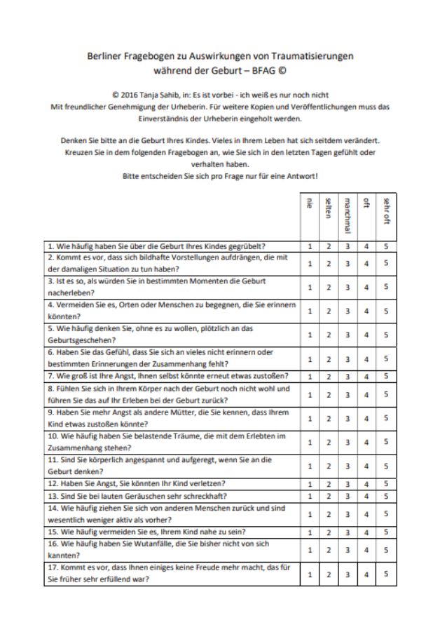Berliner Fragebogen zu Auswirkungen von Traumatisierungen während der Geburt